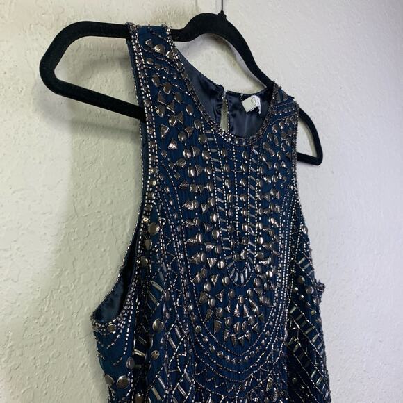 PARKER Blue Allegra Beaded Embellished Silk Sleeveless Mini Shift‎ Dress Size M - Picture 4 of 13